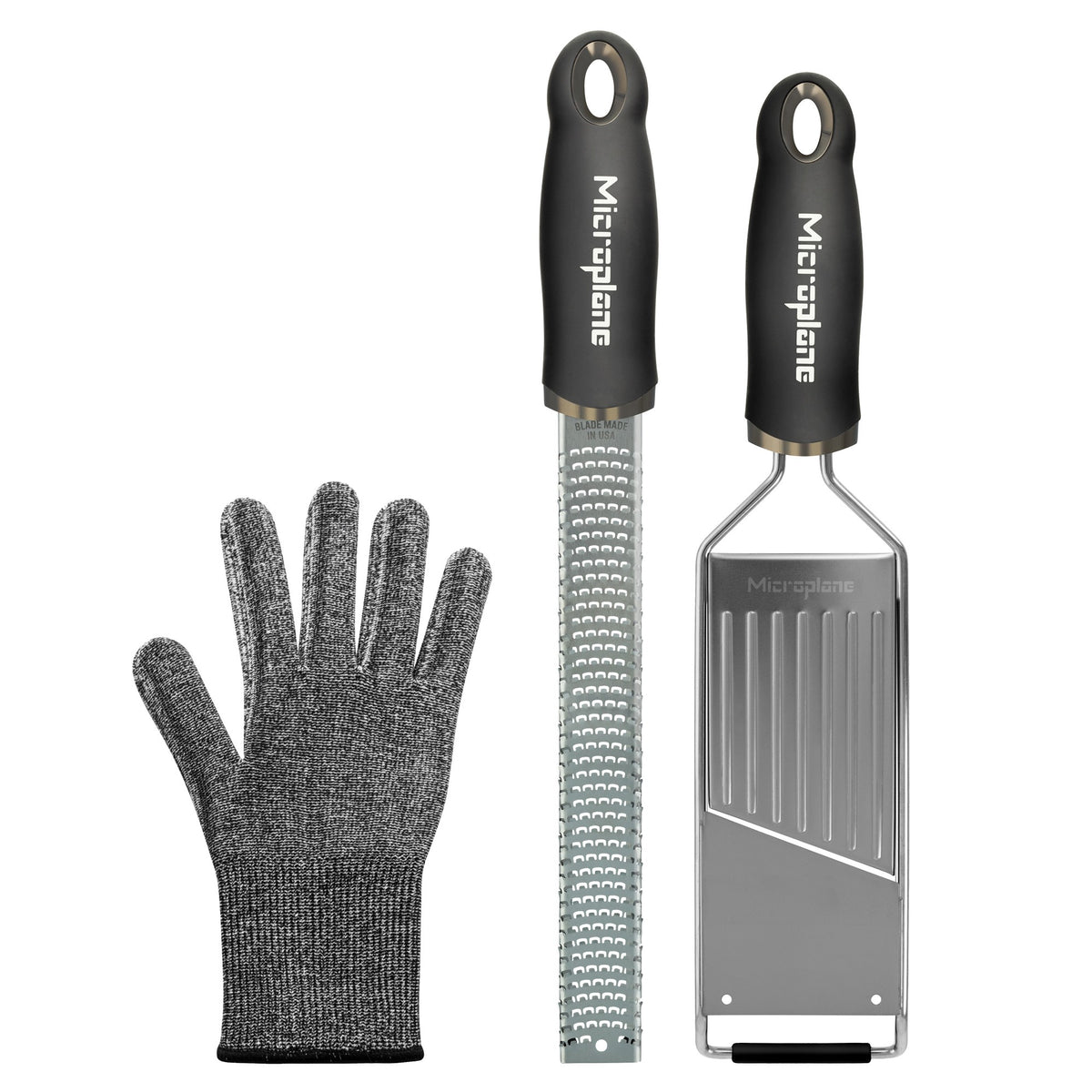 Microplane Gourmetreiben-Set mit Schutzhandschuh - 2 Reiben plus Handschuh Geschenkset