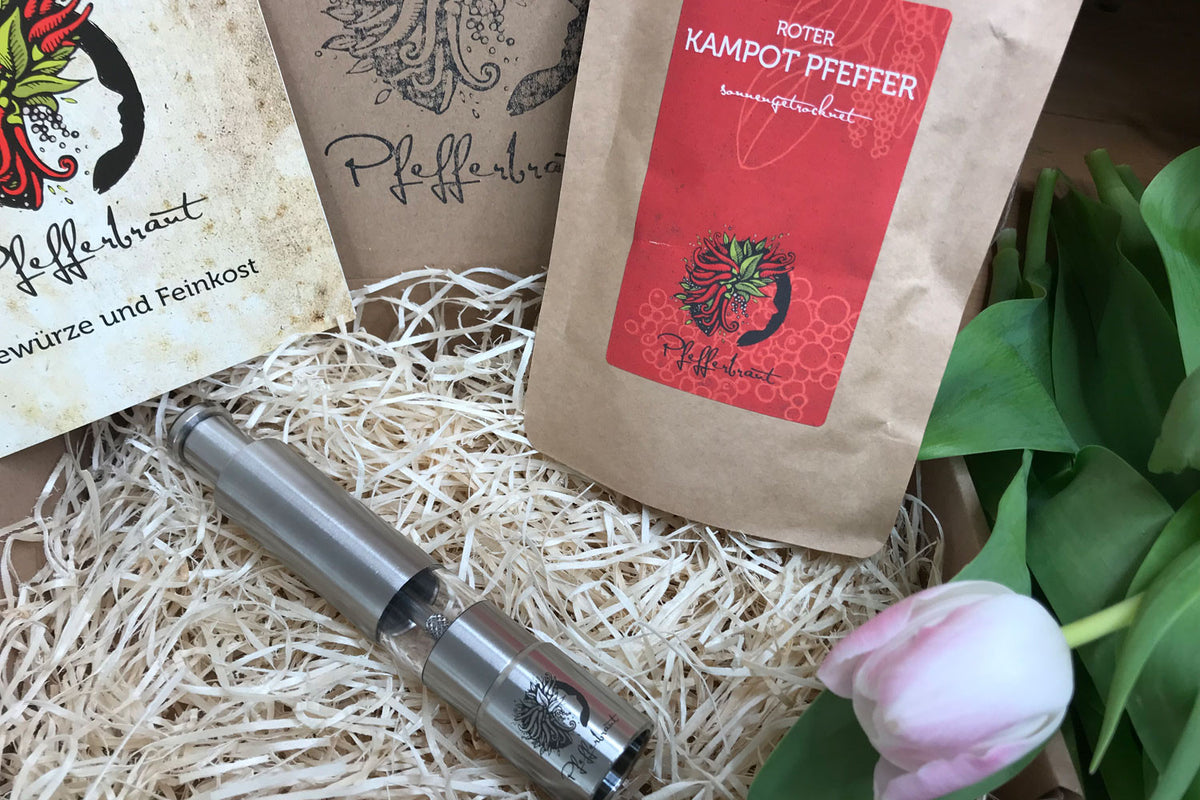 Mühlen-Set mit rotem  Kampot Pfeffer