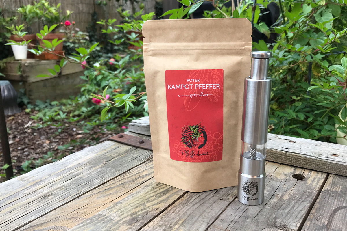 Mühlen-Set mit rotem  Kampot Pfeffer