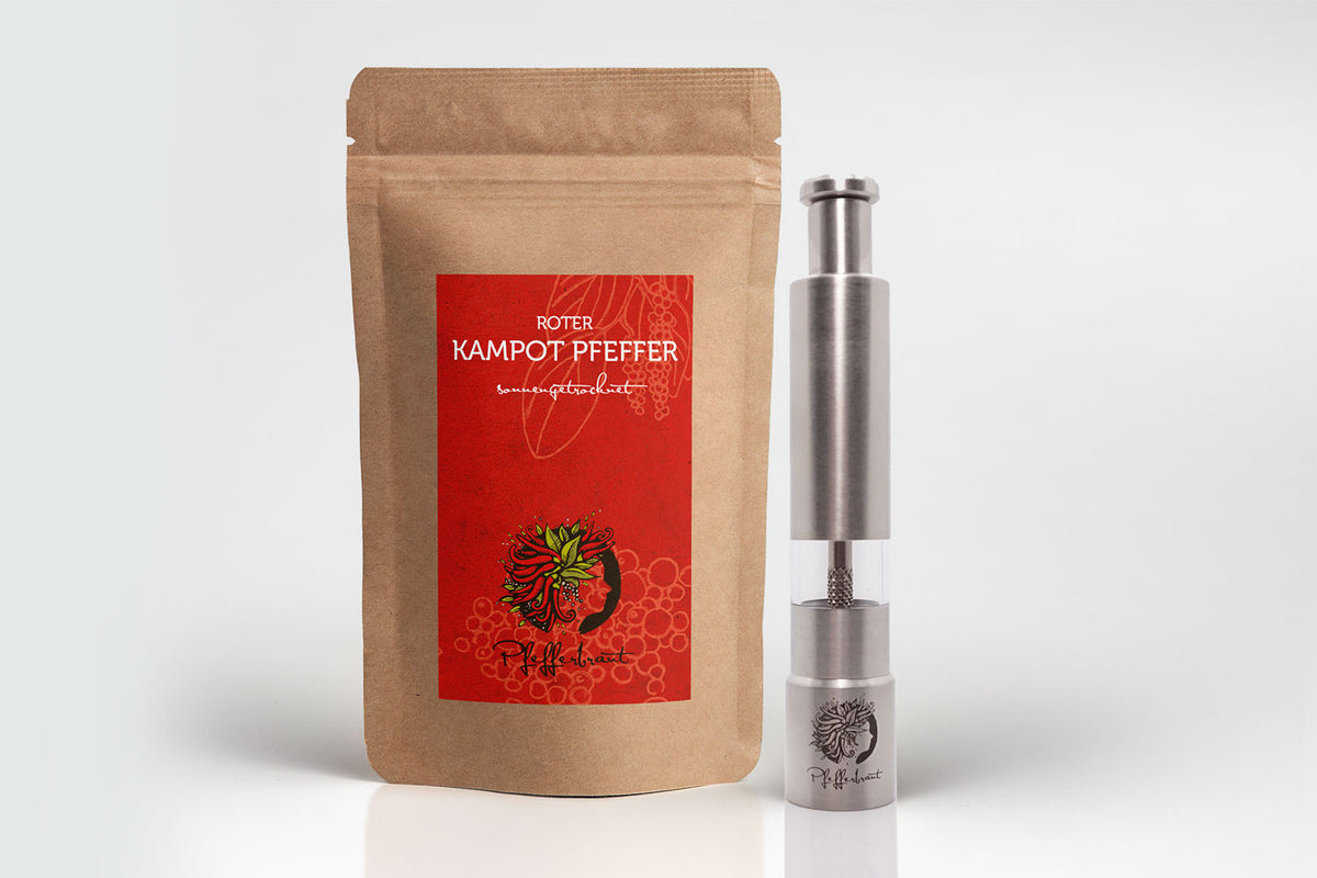 Mühlen-Set mit rotem  Kampot Pfeffer